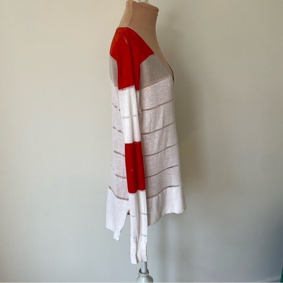 L.A.M.B. White Multi Linen Blend Long Sleeve V-Neck Light Weight Sweater Size S - Picture 4 of 12